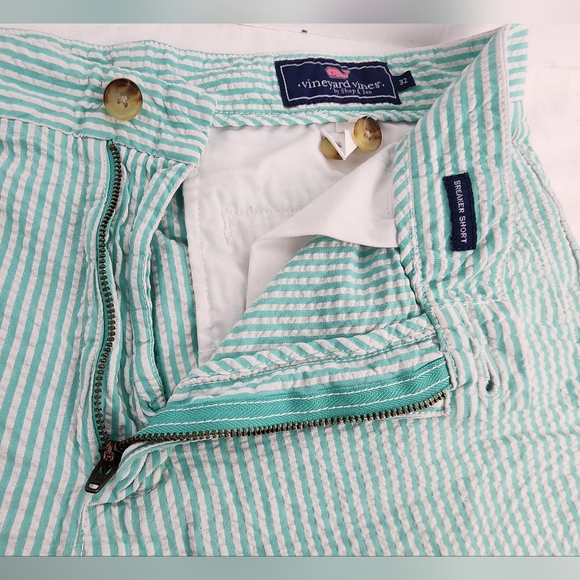 💪 VINEYARD VINES MEN'S BREAKER SHORTS SIZE 32 - TEAL / WHITE STRIPE 💪 - Picture 5 of 9